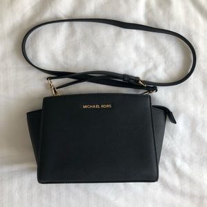 Michael Kors Black Leather Selma Crossbody Bag